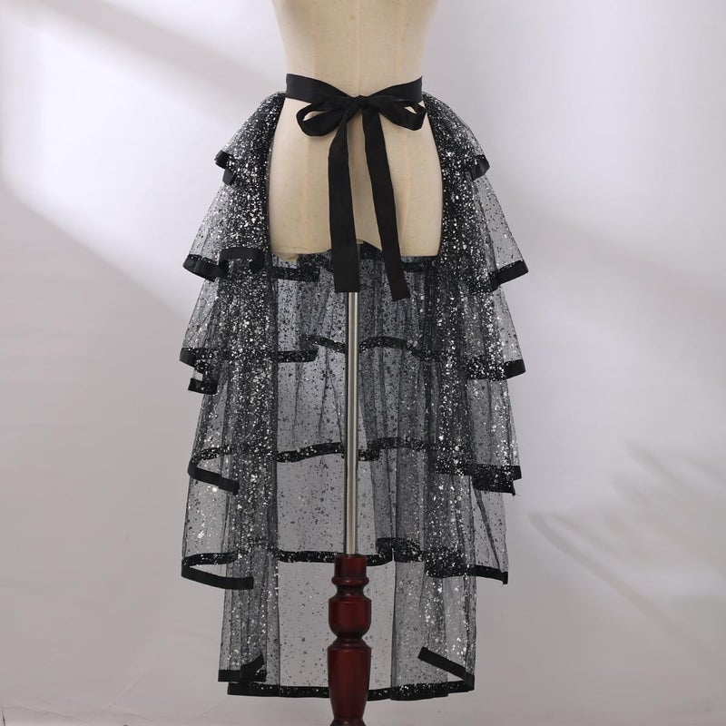GRACEART Steampunk Sparkle Sequin Tulle Tutu Bustle Skirts 6 Layer Overskirt Tie-on Belt - Image 4
